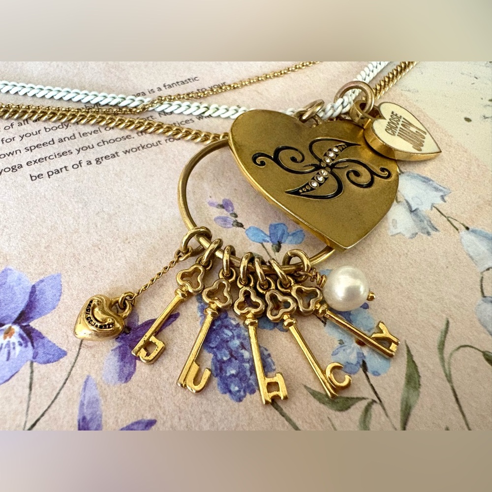 HTF Y2K RARE Key to My Heart “Juicy” Couture Rhinestone Charm Collector Necklace